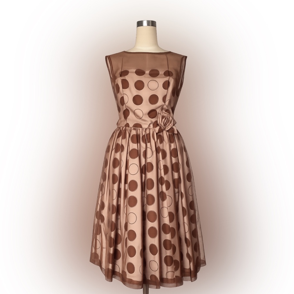 Elegant Brown Polka Dot Dress Vintage 60s party dress size small
